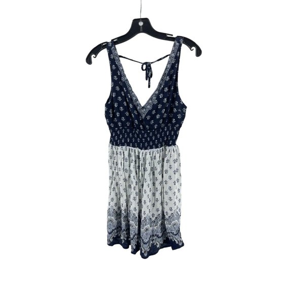 Aeropostale Women's Blue White Floral Sleeveless Knit Tunic Top Shirt Medium - Picture 2 of 12